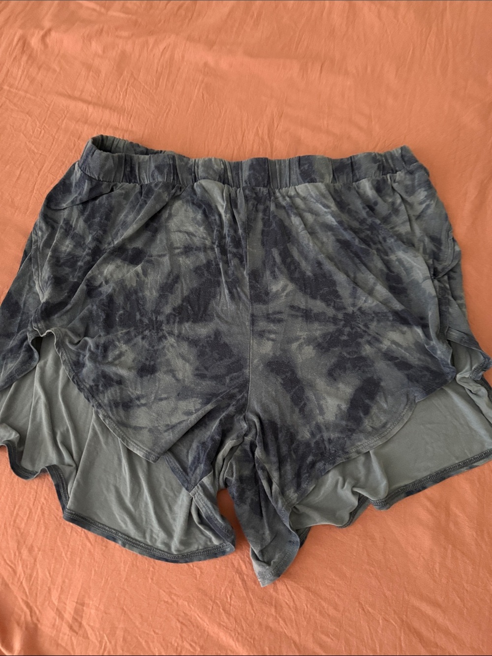 Women's Tie-Dye Layered Active Shorts - Navy Blue & Light Blue -size XL